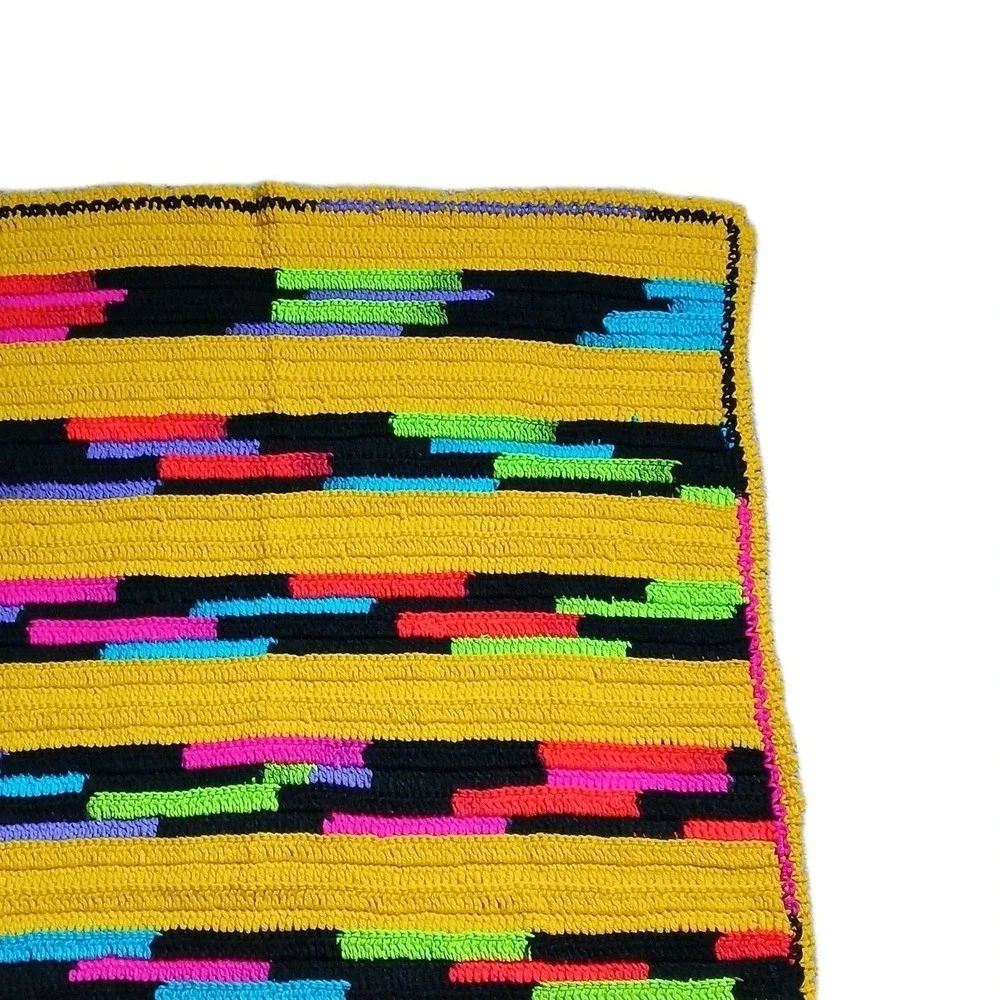 Handmade Afghan Crochet Blanket Yellow Neon 33.5